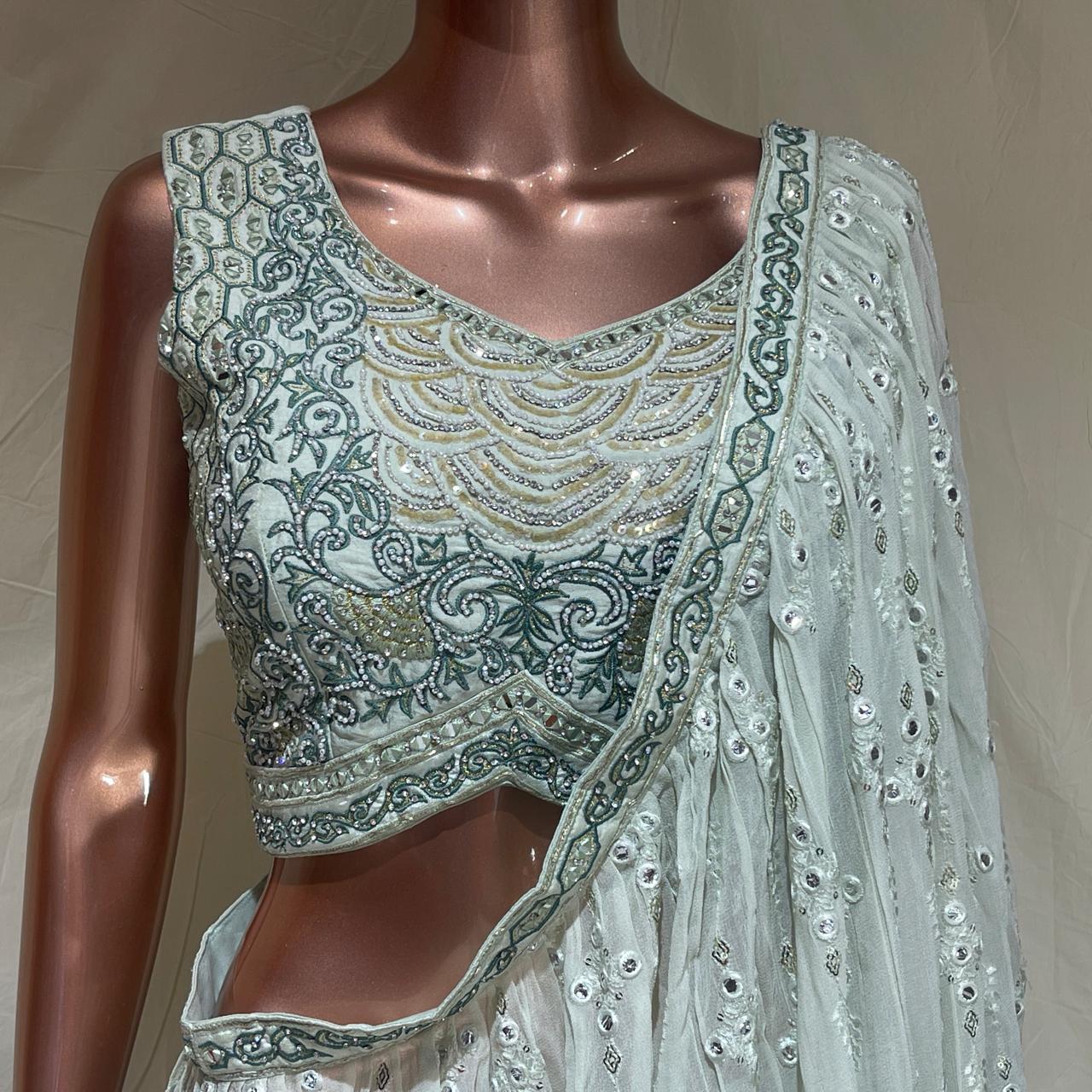 Shree Shanti Selection - Lehenga for Women in White and Green Colour